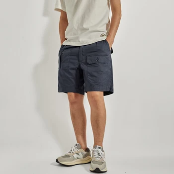 Летние Новые тканые шорты-карго в американском стиле в стиле ретро, мужская мода, 98% хлопок, выстиранный, с множеством карманов, Свободные повседневные прямые 5-точечные брюки