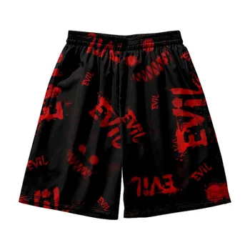 Летний Китайский стиль, черно-красный буквенный принт, мужская уличная одежда, пляжные шорты, повседневные Свободные Мужские Женские шорты для бега с эластичной резинкой на талии