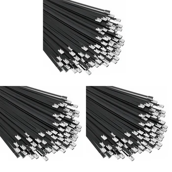 Металлические стяжки на молнии, черные, 300 шт, 11,8-дюймовые кабельные стяжки из нержавеющей стали 304 с эпоксидным покрытием для машин, транспортных средств, ферм, кабелей