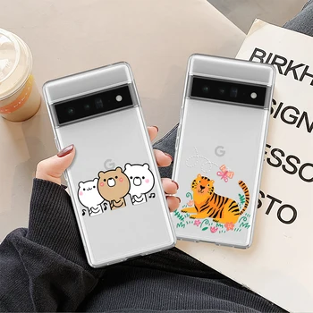 Милый Чехол для телефона с изображением Тигра и Медведя для Google Pixel 7a 7Pro 7 6a 6 6Pro 5 5a 5G 4XL 4 2 3 XL 2XL 3a 3aXL 4a Прозрачный Мягкий TPU Carcasa