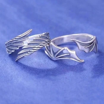 Модные кольца в виде ангела, унисекс, простое крыло для влюбленной пары, Набор для дружбы, Свадебные, Помолвочные Открытые кольца