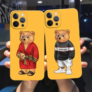 Модный бренд Hot Cute Bear Защитный чехол для iPhone 13 12 11 14 Pro Max XSMax XR X 8 14Plus Желтый силиконовый мягкий бампер