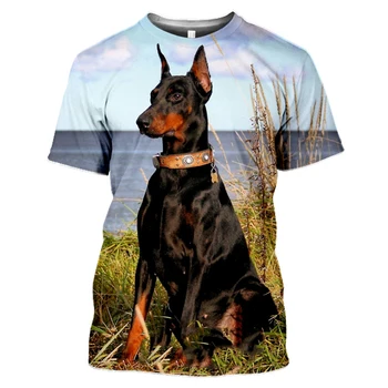 Мужская Женская футболка с 3D-принтом в виде собаки Доберман, повседневные модные мужские футболки с коротким рукавом, топы, рубашки, крутая уличная одежда