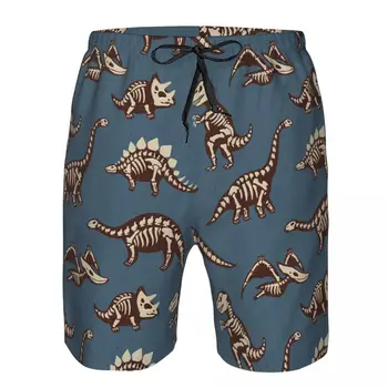 Мужские пляжные короткие шорты для плавания с изображением ископаемых динозавров, спортивные шорты для серфинга, купальники