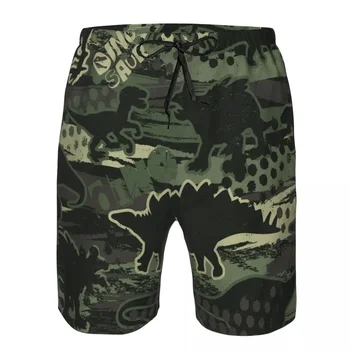 Мужские пляжные короткие шорты для плавания с камуфляжным рисунком динозавра для мальчиков, спортивные шорты для серфинга, купальники