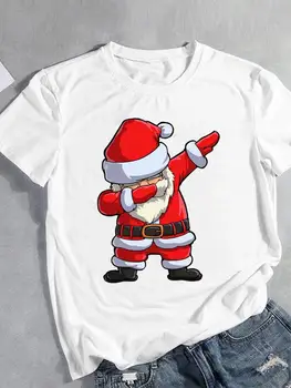 Мультяшный милый Санта Клаус, Рождественский праздник, модная футболка с коротким рукавом, новогодняя женская одежда, футболки с принтом, Женские графические футболки