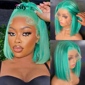 Мятно-зеленые 13x4 HD Прозрачные парики из человеческих волос на кружеве спереди, Имбирно-оранжевые Бразильские парики Remy, Красные Короткие парики-бобы для чернокожих женщин