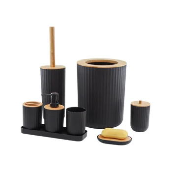 Набор для мытья изделий из бамбука и дерева, Набор принадлежностей для ванной комнаты, Пластиковый поднос, набор из восьми предметов, набор для ванной комнаты