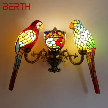 Настенные светильники BERTH Tiffany parrot, детская комната в сельской местности, вилла с проживанием в семье, отель, витражная лампа с изображением животных
