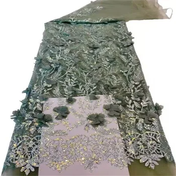 Нигерийское тюлевое кружево для свадебных платьев с 3D цветами, высококачественное Африканское Французское сетчатое кружево с блестками, Сенегальские ткани 5 ярдов