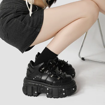 Новая женская обувь в стиле панк, высота каблука 6 см, Женская обувь на платформе, ботильоны в готическом стиле, металлические женские кроссовки