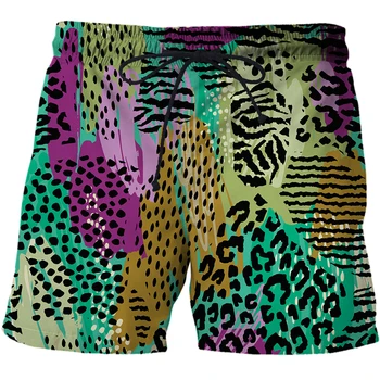 Новые летние модные спортивные шорты, пляжные шорты со змеиным принтом в виде листьев джунглей, быстросохнущие брюки, купальник, мужские повседневные штаны для бега.