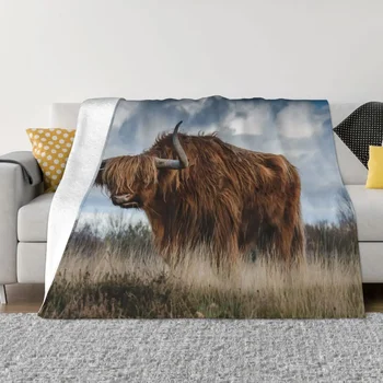 Одеяло для крупного рогатого скота Highland Cattle Cow из флиса с животными дикой природы, теплое одеяло для кровати, коврик для кровати