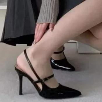 Острый каблук сандалии, черная обувь для женщин 2023 летние эспадрильи на платформе бежевые низкие девушки на высоких шпильках Весна 