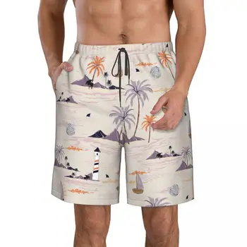 Пальмы, 3D печать, Летние мужские шорты, Пляжные гавайские шорты для отдыха, домашние шорты на шнурке