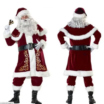 Рождественский костюм Санта-Клауса для взрослых, Рождественский костюм для косплея, красный Роскошный бархатный Модный Мужской костюм для Рождественской вечеринки, 8 шт./компл.