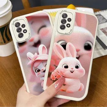 Розовый чехол для телефона из кожи Кролика Ягненка Samsung Galaxy A53 A52 A50 A34 A33 A32 A23 5G Soft Shell Coque Cover Fundas 