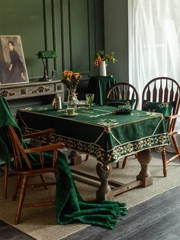 Роскошная высококачественная темно-зеленая бархатная ретро водонепроницаемая прямоугольная скатерть для рождественского стола домашнего декора