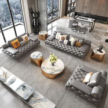 Роскошный итальянский кожаный диван, дизайнерская мебель для гостиной из натуральной кожи в стиле минимализма на вилле в Гонконге