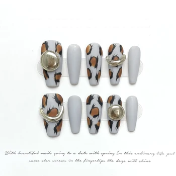 Ручной Пресс на ногтях 10шт Носимых украшений с леопардовым принтом, полное покрытие, Многоразовый Искусственный Маникюр, искусственные ногти для девочек