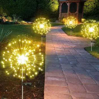 Светодиодные солнечные фейерверки, водонепроницаемые рождественские гирлянды-вспышки на открытом воздухе, сказочные огни для декора вечеринки в саду, на лужайке.