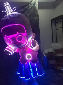 Светящаяся кукла, классная милая светодиодная подсветка, сияющий костюм талисмана для маленькой девочки, Хэллоуин, косплей, вечеринка, Рождество, взрослый размер