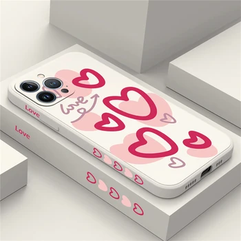 Силиконовый Жидкий Чехол Для Телефона Love Heart Для iPhone 15 Pro Max 14 12 13 Mini 11 XR X XS Max 6s 7 8 Plus SE 2020 Противоударный Чехол