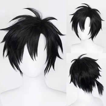 Синтетический черный короткий прямой парик для мужчин и женщин Аниме Косплей Натуральный пушистый термостойкий парик из волос для повседневной вечеринки