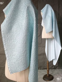 Синяя жаккардовая ткань Глянцевое весенне-летнее платье в стиле ретро, дизайнерская одежда, ткань для пошива, полиэстер, материал по метрам