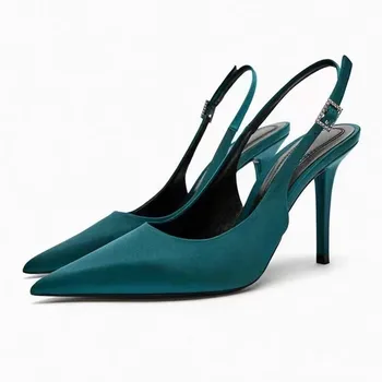 Туфли на высоком каблуке ZR 2023, Весенняя новинка, Женская обувь Baotou с ремешком сзади, синие босоножки на высоком каблуке во французском стиле