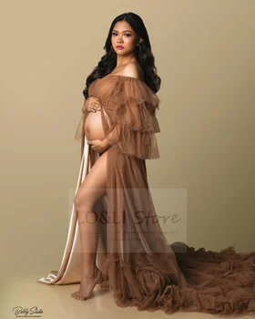 Тюлевое бальное платье для беременных для фотосессии, сексуальное детское платье для душа, платья для беременных, Длинная женская одежда для фотосъемки беременных