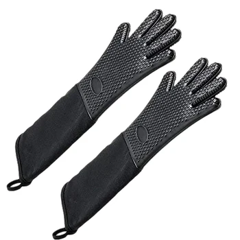 Удлиненные профессиональные силиконовые рукавицы для кухонной духовки- черный