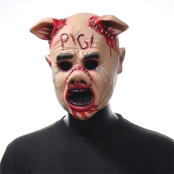 Ужасная маска свиньи на всю голову, Хэллоуин, косплей, Страшный шлем, Забавная латексная маска животного, костюм для вечеринки, реквизит