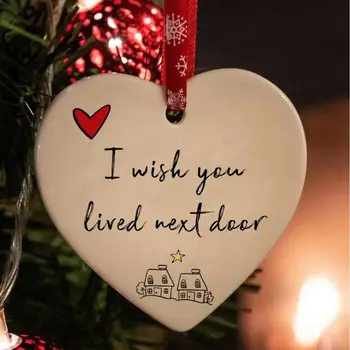 Украшение в виде сердечка с любовью, я бы хотел, чтобы ты жил по соседству, Красная веревка, Керамический декор для дома с двусторонним принтом, Подвеска на День Святого Валентина