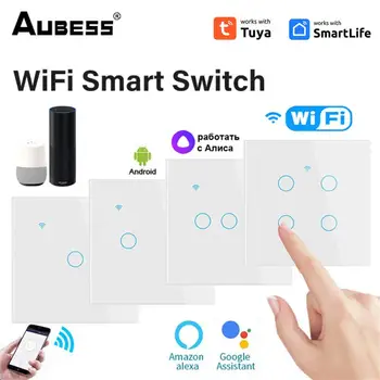 Умный сенсорный выключатель 1/2/3 / 4gang Настенная панель Беспроводной пульт дистанционного управления Wifi App Control для Alexa И Home Smart Switch Tuya