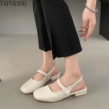 Французский темперамент Простые туфли на высоком массивном каблуке с откидывающейся спинкой, белые винтажные туфли Мэри Джейн, комфортное вечернее платье на низком каблуке, женские туфли-лодочки