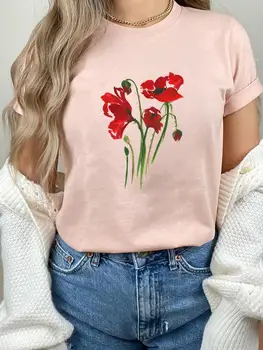 Цветочный милый тренд 90-х, милая футболка, модная футболка с коротким рукавом и принтом, летний топ, базовая женская одежда, графические футболки